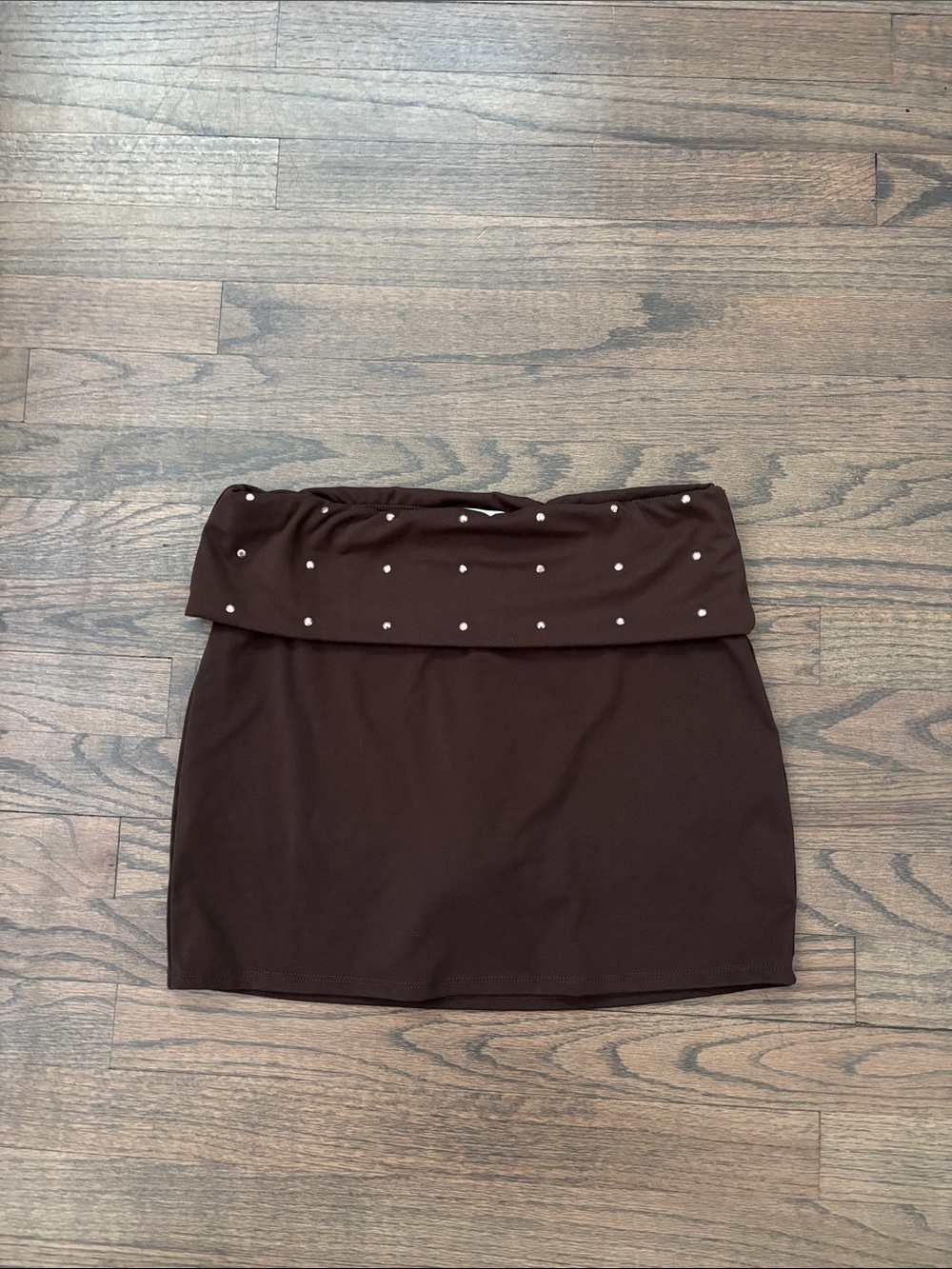 Studded Fold-Over Brown Mini Skort